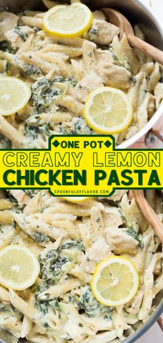 One Pot Creamy Lemon Chicken Pasta with Baby Kale Lemon Chicken Pasta One Pot, Chicken Lemon Spinach, Lemon Chicken Spinach Pasta, Chicken Kale Pasta Recipes, Lemon Chicken Pasta Crockpot, Kale Chicken Pasta, Lemon Chicken Noodles, Cheesy Lemon Pasta, Lemon Chicken Pasta Bake