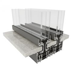 an image of some steel beams on the ground with glass coverings over them and in front of white background