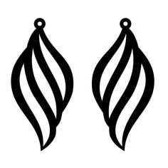 two black and white ornaments on a white background, one with long wavy lines in the shape