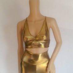 Gold Metallic Party Top Crosses And Laces Up In The Back. Made Of Spandex. Hand Wash Cold With Mild Soap. S- B Cup Top M-C Cup Top L-D Cup Top Xl Dd Cup Top Metallic Party, Dd Cup, B Cup, Gold Party, Party Tops, Mild Soap, Metallic Gold, Gold Metal, Hand Wash