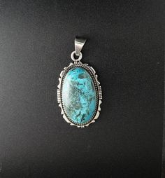 turquoise sterling silver oval pendant handmade in USA stamped by ES Sterling Silver Oval Pendant Jewelry, Silver Oval Pendant Jewelry With Large Stone, Silver Jewelry With Large Oval Cabochon Pendant, Handmade Turquoise Necklace With Oval Pendant, Southwestern Oval Nickel-free Jewelry, Bohemian Jewelry With Stamped 925 Oval Pendant, Bohemian Silver 925 Oval Pendant Jewelry, Sterling Silver Turquoise Oval Cabochon Jewelry, Sterling Silver Jewelry With Large Oval Stone Pendant