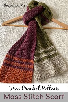 the crochet pattern for moss stitch scarfs is easy to make and perfect for beginners