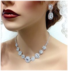 Wedding jewelry set Bridal jewelry set bridal by GlamDuchess Elegant Silver Bridal Sets With Rhinestones, Silver Crystal Bridal Sets For Party, Wedding Crystal Jewelry Sets With Bling, Bling Jewelry Sets For Wedding, Crystal Bling Jewelry Sets For Wedding, Bling Crystal Jewelry Sets For Wedding, Silver Bridal Earrings With Bling For Wedding, Wedding Silver Jewelry Sets With Rhinestones, Wedding Jewelry Sets With Silver Rhinestones