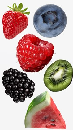 an assortment of fruits including kiwi, watermelon, blueberries and raspberry