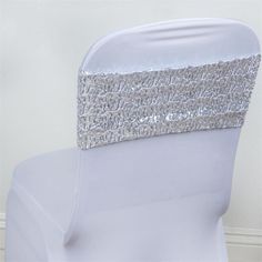 5 pack | 6x15 Silver Sequin Spandex Chair Sash Quince Decor, Folding Chair Covers, Banquet Chair Covers, Chair Bands, Chair Ties, Sequin Table, Wedding Chair Decorations, Gold Chair, Chair Sash