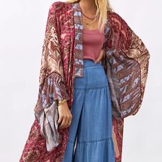 This Is Perfect For Just About Every Season! The Colors Are Gorgeous And The Fabric Is Wonderful. Please Read Above For Description. I Am Putting Down Xl As The Size, But It Would Honestly Fit A Medium To An Xxl. It's Just A Wonderful Addition To Any Wardrobe! Pink V-neck Outerwear For Spring, Bohemian Floral Print Outerwear, Bohemian Fitted V-neck Outerwear, Oversized Bohemian Floral Print Outerwear, Oversized Bohemian Outerwear With Floral Print, Red Bohemian V-neck Outerwear, Oversized Bohemian Outerwear For Day Out, Bohemian Oversized Outerwear For Day Out, Bohemian Outerwear For Fall Day Out