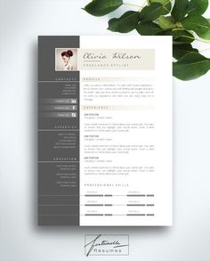 a clean and modern resume template with an elegant color scheme on the front, side and back