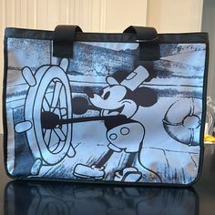 Steamboat Mickey Disney Tote Bag Nwt 20” X 15” X 6.5 Show-Stopping Bag Black Mickey Mouse Travel Bag, White Disney Tote Bag, Black Disney Rectangular Bag, Disney Rectangular Travel Bag, Disney Rectangular Shoulder Bag For Travel, Disney Travel Bag With Removable Pouch, Disney Style Rectangular Shoulder Bag For Travel, Casual Rectangular Bag For Disney Trips, Disney Tote Bag For Everyday Use