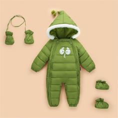 Baby 3PCS Cartoon Zipper Hoodie Long Sleeve Warm Romper Baby Clothes Wholesale - PrettyKid Children Outerwear, Jumpsuit For Kids, Baby Outerwear, Baby Rompers, Baby Hands, Boy Costumes, Kids Outerwear, Snow Suit, Costume Halloween