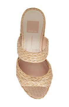 Braided raffia lends artisanal-inspired texture to a sun-ready slide sandal lifted by a chunky block heel and platform for all-day comfort with every step. 3 1/2" heel; 1 1/4" platform Synthetic upper, lining and sole Made in Brazil Braided Sandals, Fairy Figurines, Woven Raffia, Shades Of Beige, Chunky Block Heels, Braided Strap, Mink Pink, Sandal Women, Hat Hairstyles