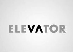 the word elevator is shown in black and grey letters on a white background that reads elevator