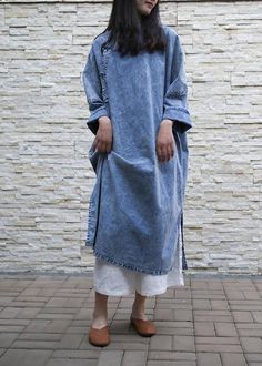 Loose denim blue Tunics stand collar side open Plus Size Dresses Materials used: cotton blendedMeasurement:One size fits all for this item. Please make sure your size doesn't exceed this size: 3XL/BUST-116cm length 115cm / 44.85"bust 116cm / 45.24"Cuff 30cm / 11.7"We ship worldwide.Tracking numbers provided for all orders. Dresses Materials, Chinese Qipao, Dress Light Blue, Trendy Denim, Hippie Dresses, Long Tunic, Plus Size Kleidung, Loose Dress, Plus Size Dress