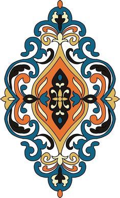 an orange, blue and black ornamental design