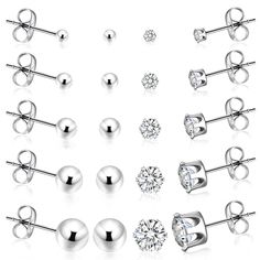 PRICES MAY VARY. 💎Variety of Sizes: This set includes 5 pairs of cubic zirconia earrings studs and 5 pairs of ball stud earrings in different sizes: 3mm, 4mm, 5mm, 6mm and 8mm. Gauge size: 20G (0.8mm), pin length: 11mm. Comfortable and secure, with butterfly clasps for extra protection. 💎Premium Material: Made from 100% genuine 316L stainless steel, these earrings are ideal for sensitive ears. They are nickel-free and lead-free, ensuring hypoallergenic and no tarnish. 💎Sparkling Cubic Zirconi Cheap Nickel-free Star-shaped Jewelry, Cheap Multicolor Dangle Tassel Earrings, Ball Stud Earrings, Surgical Steel Earrings, Ball Earrings, Cubic Zirconia Earrings, Earrings Studs, Zirconia Earrings, Stud Earrings Set