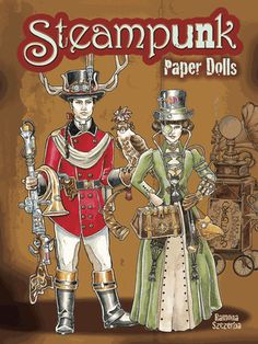 steampunk paper dolls are standing next to each other