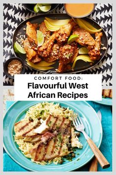 the cover of comfort food flavorful west african recipes, including meats and vegetables