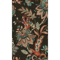 an image of a floral pattern with birds and flowers on black background for wallpaper