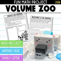 an animal made out of paper with the text fun math project volume zoo