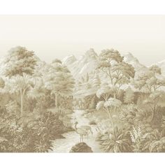 Sample Tropical Jungle Landscape Wall Mural in Green/Beige Ananbo Wallpaper, Panoramic Wallpaper, Sepia Color, Paris Images, Wallpaper Online, Landscape Walls, Scenic Landscape, Vintage Wallpaper, Wallpaper Samples