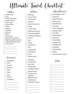 printable ultimate travel checklist with the words ultimate travel checklist in black and white