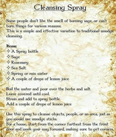 Smudging Prayer, House Cleansing, Cleansing Spray, Witchy Tips, Kitchen Witchery, Wiccan Spell Book, Magick Spells, Spell Books