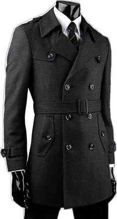 Black Double-breasted Military Outerwear, Military Style Pea Coat For Business In Fall, Belted Long Sleeve Outerwear For Business, Fitted Military Style Pea Coat With Long Sleeves, Fitted Military Style Long Sleeve Pea Coat, Gray Belted Long Sleeve Outerwear, Fitted Military Pea Coat, Military Style Long Coat With Buttons, Military Long Coat With Buttons