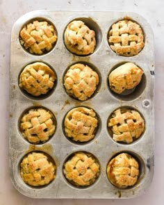 freshly baked mini pies in a muffin tin