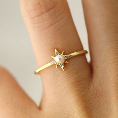 Pearl Ring Design, Princess Life, Star Pearl, Northern Star, White Pearl Ring, Diamond Gold Ring, Nyc Jewelry, 10k Gold Ring, Gold Rings Simple