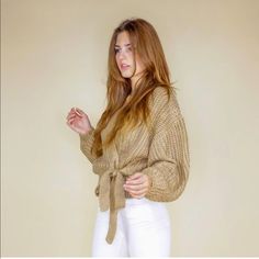 Super Cozy Crochet Knit Tie-Wrap Cardigan. 100% Acrylic Wash Hand Cold Trendy Knit Wrap Sweater, Trendy Wrap Knit Sweater, Soft Knit Wrap Sweater, Chic Knit Wrap Cardigan, Chic Wrap Cardigan In Soft Knit, Casual Knit Wrap Cardigan, One Size Beige V-neck Sweater, Chic Beige Wrap Sweater, Beige Wrap Sweater For Layering