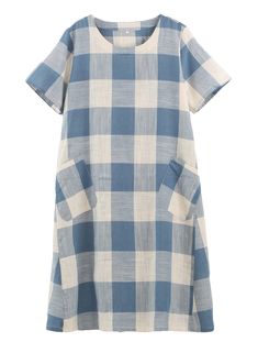 PRICES MAY VARY. FEATURES: This summer cotton linen tunic dresses for women is designed with classic Checked Pattern, Round Neck, Short Sleeve, Back Pleated, double Side Pockets MATERIAL: This women's petite t-shirt flare dresses plus size is made of soft cotton linen material. Cotton linen clothing is a nature, breathable and comfortable fabric, perfect for hot summer days COLLECTION: There are three colors for you choose: black/blue/navy, with hat, necklace, leggings, sandals, high heels to be Dresses Summer Casual, Midi Dress Blue, Linen Tunic Dress, Linen Shirts Women, Shirt Dress Summer, Perfect Summer Outfit, Black And White Shoes, Plaid Tunic, Cotton Linen Dresses