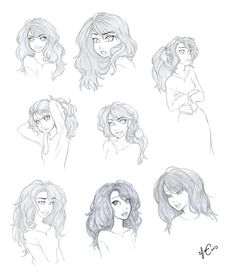 some drawings of different women with long hair