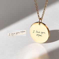 Whether you have handwriting, the signature of a loved one, your children's handwriting, we can put it on this personalized handwriting necklace for you! These unique jewelry are a fabulous gift to give to your mother. Personalize this necklace with your own meaningful message or other details.  If you've been looking for a beautiful and one-of-a-kind gift, then our personalized necklace is perfect for you. And if you're searching for a special Christmas, Birthday, or Anniversary present - then Custom Text Jewelry For Mother's Day, Personalized Signature Necklaces For Mother's Day, Signature Mother's Day Necklace Gift, Custom Text Sterling Silver Jewelry For Mother's Day, Custom Handwriting Gifts, Handwritten Necklace, Handwriting Necklace Custom, Handwriting Gifts, Handwritten Text