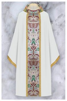 A Monastic-style Coronation chasuble , made in our Tropical fabric, and trimmed with Golden Braid. Fabric: Tropical Size Chart: Click Here! or Please call for custom sizing Collar: Cowl Collar Optional: Add a personalized embroidered memorial label Click Here! CALL FOR MORE INFORMATION 1-800-947-7923 Braid Fabric, Luxury Gold Brocade Chasuble, Priest Stole, Tropical Fabric, Sale Banner, Personalized Embroidered, Christmas Advent, Grey And Gold, Fabric Trim