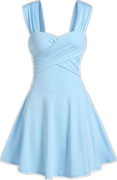 Flirty Dress With Sweetheart Neckline And Crisscross Straps, Blue V-neck Dress With Crisscross Straps, Solid Sleeveless Dress With Crisscross Straps, Sleeveless Dress With Crisscross Straps, Fitted Blue Mini Dress With Crisscross Straps, Flirty Sleeveless Dress With Crisscross Straps, Mini Flare Dress, Day Sky, Elegant Party