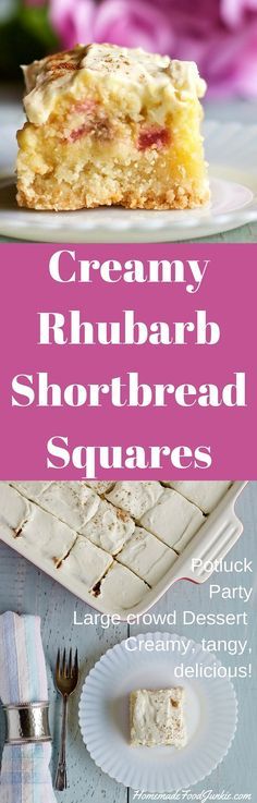 creamy rhubarb shortbread squares on a plate