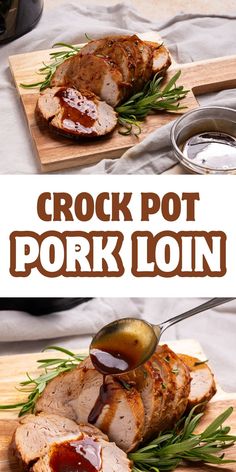 crock pot pork loin on a cutting board