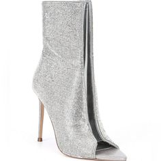 Steve Madden Finley-R Rhinestone Embellished Peep Toe Stiletto Boots From Steve Madden, The Finley-R Rhinestone Embellished Peep Toe Stiletto Boots Feature: Synthetic Upper Rhinestone Embellishments Peep Toe Construction Side Zipper Closure Synthetic Lining Synthetic Outsole Approx. 4" Heel Height Imported. New Without The Box. There Are Some Store Markings On The Sole. Glamorous Crystal-embellished Spring Boots, Glamorous Crystal Embellished Spring Boots, Rhinestone Boots For Evening And Spring, Rhinestone Evening Boots For Spring, Evening Boots With Rhinestones For Spring, Evening Rhinestone Boots For Spring, Formal Rhinestone Boots For Spring, Glamorous Embellished Heels For Fall, Glamorous Rhinestone Heels For Fall