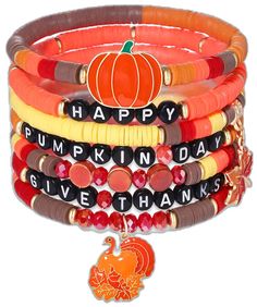 Adjustable Charm Bracelet For Festivals, Thanksgiving Bracelets Clay Beads, Fall Inspired Clay Bead Bracelets, Thanksgiving Clay Bead Bracelets, Fall Bracelet Ideas, Fall Bracelets, Turkey Earrings, Pumpkin Day, Make Clay Beads