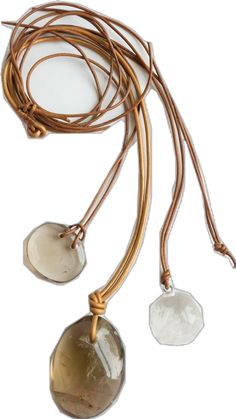 Matthew Swope Jewelry Rock Crystal and Smokey Quartz Necklaces Round Rock, Smokey Quartz, Quartz Necklace, Rock Crystal, Leather Cord, Crystals, Leather