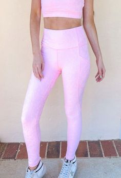 - 78% Nylon, 22% Spandex - High waisted - Pockets - True to size - Model is pictured in a size small Fitted High-rise Leggings With Elastic Waistband, Transgender Leggings, High Waist Tight Nylon Bottoms, High Rise Fitted Yoga Pants With Elastic Waistband, Stretch Nylon Bottoms With Waistband, Sporty High-waist Tights For Spring, Sporty High Waist Spring Tights, Sporty High Waist Tights For Spring, Spring Full-length Athleisure Tights