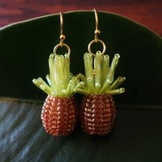 Summer Gift Earrings With Faceted Beads, Pineapple Earrings, Artist Gifts, Hand Beading, Ear Wires, Exclusive Designs, Silver Earrings, 3 D, Pineapple