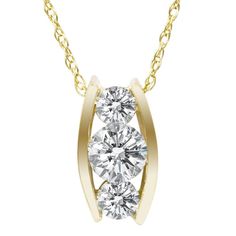 Pompeii3 1/2ct Three Stone 3 Diamond Pendant 14K Yellow Gold, Women's Emerald Pendants, Round Diamond Earrings, Diamond Pendants Designs, Infinity Necklace, Modern Necklaces, Solitaire Pendant, Diamond Pendant Necklace, Gorgeous Necklaces, Three Stone