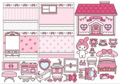 a pink doll house with furniture and accessories