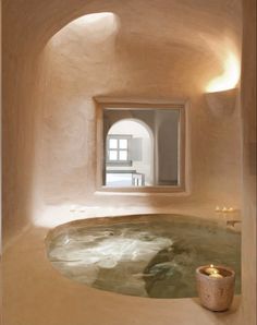 Bathroom, indoor spa, dome, cob, organic architecture, dream home, tadelakt, clay plaster, Inground Hot Tub, Paulina Arcklin, Luxury Hot Tubs, Indoor Hot Tub, Zakynthos Greece, Spa Interior, Casa Country