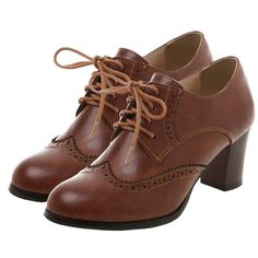 PRICES MAY VARY. [Item Type]: Retro lace-up block heel brogues shoes chunky high heels womens wingtip oxfords pumps [Main Material]: Synthetic upper,non-slip rubber sole [Heel Height]: Heel height approximately 2.56" [Item Features]: Women's stacked block high heel vintage wingtip oxfords pumps shoes, Lace up design easy slip on and off. Runs true to size, keep you comfy in all days.Available in multiple colors. [Occasion]: Women vintage oxfords pumps shoes perfect for masquerade, exhibition, wa Sepatu Pump, Oxford Shoes Heels, Oxford Brogues, Oxford Style, Chunky Heel Shoes, Oxford Heels, Point Shoes, Chunky High Heels, Brogue Shoes