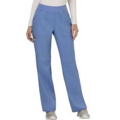 A Modern Classic fit, mid rise, straight leg pant features a comfort-fit knit waistband reinforced with inside elastic for extra support. Also featured are front patch pockets, a cargo pocket, logo label with bungee loop, back pocket, knee seams and side vents. Inseam: 31 Size: L.  Color: Blue.  Gender: female.  Age Group: adult.