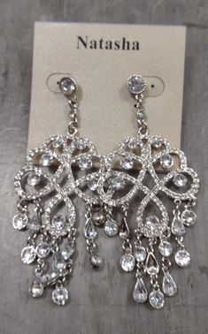 Rhinestone Chandelier Earrings, Rhinestone Dangle Chandelier Earrings Gift, Rhinestone Earrings, Chandelier Earrings, Clear Crystal, Crystal Rhinestone, Beautiful Jewelry, Silver Tone, Charm Bracelet