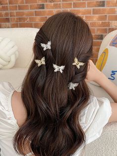 Multicolor Street Collar  Zinc Alloy  Small Hair Claw Embellished   Women Accessories Butterfly Hairstyle, Butterfly Hair Accessories, Stylish Ponytail, Butterfly Hair Clip, Effortless Hairstyles, Braided Headband, Butterfly Hair, Hair Routines, Stylish Hair