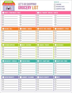 the grocery list is shown in this printable