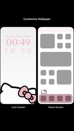 the hello kitty wallpaper is shown in pink and grey, with an image of a hand holding a mouse